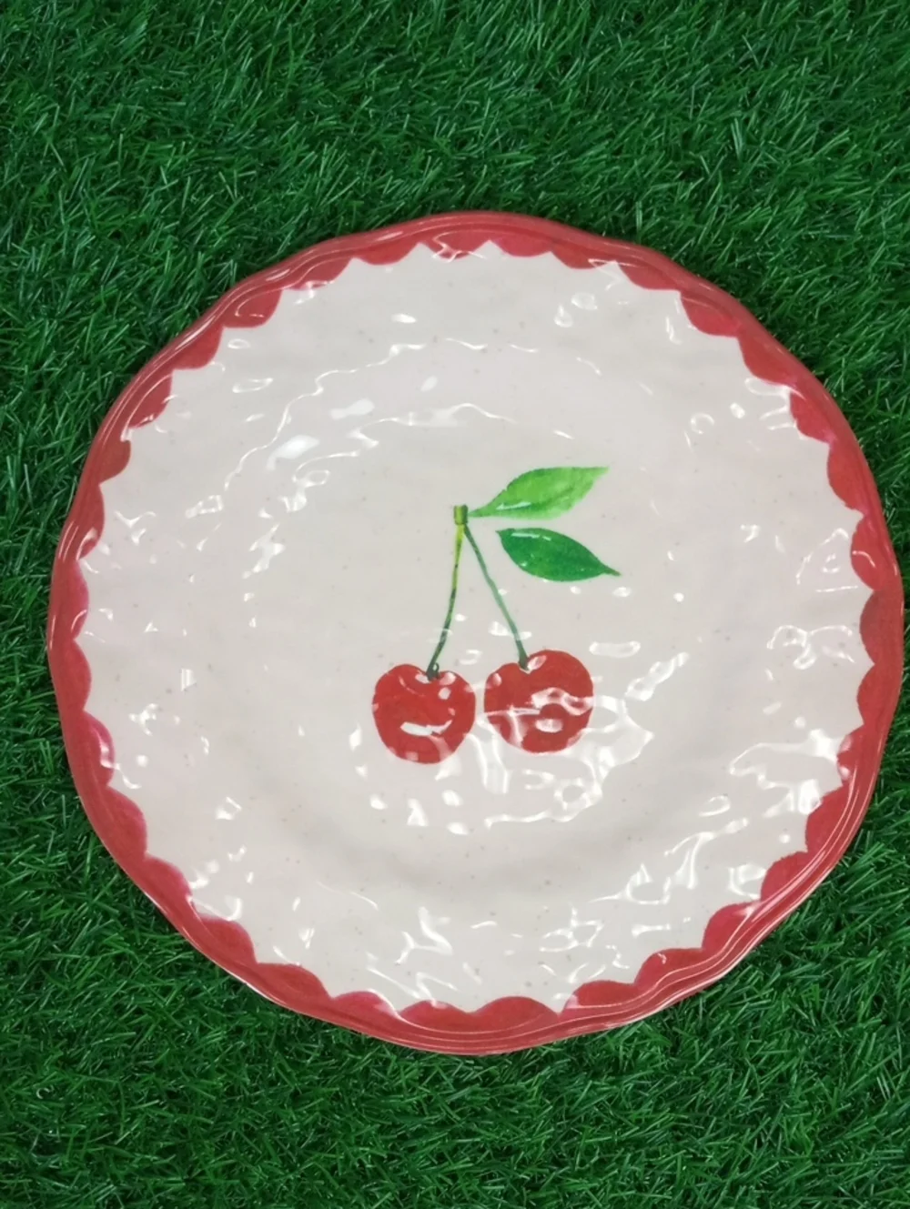⛱️ Cherry Accent Salad Plates - Red Trim (Set of 4)